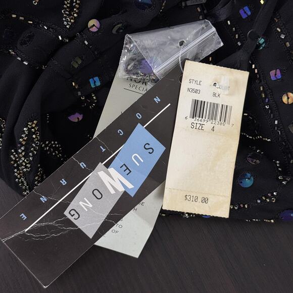 Vintage Sue Wong Nocturne Dress Womens 4 Beaded Silk Whimsigoth Fairy Y2K NEW - Picture 4 of 16